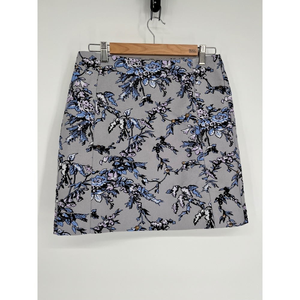 LOFT Embroidered Floral Mini Skirt - Blue, Lavender, Gray‎ - Women's Size 4